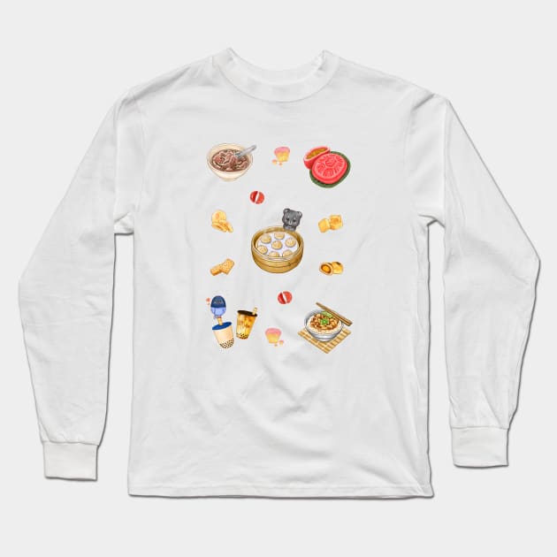 Taiwanese Food and Animals❤️ Long Sleeve T-Shirt by Rose Chiu Food Illustration